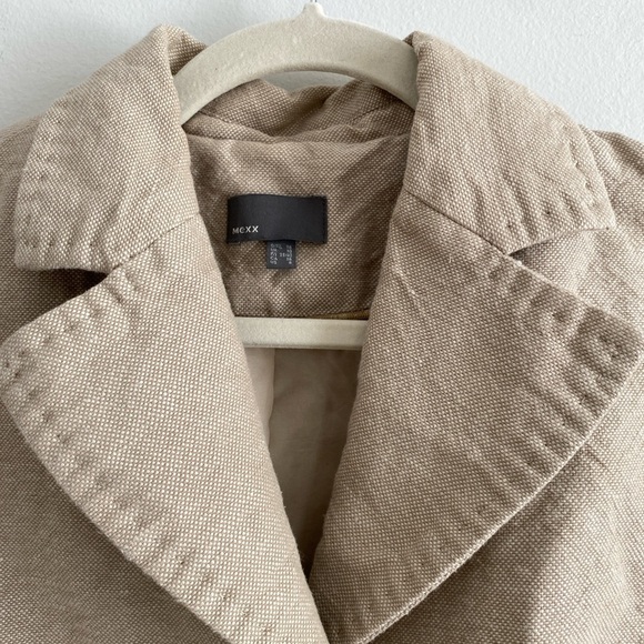 MEXX LINEN-Cotton Long Trench Coat Neutral Beige Size 6 - Picture 3 of 13